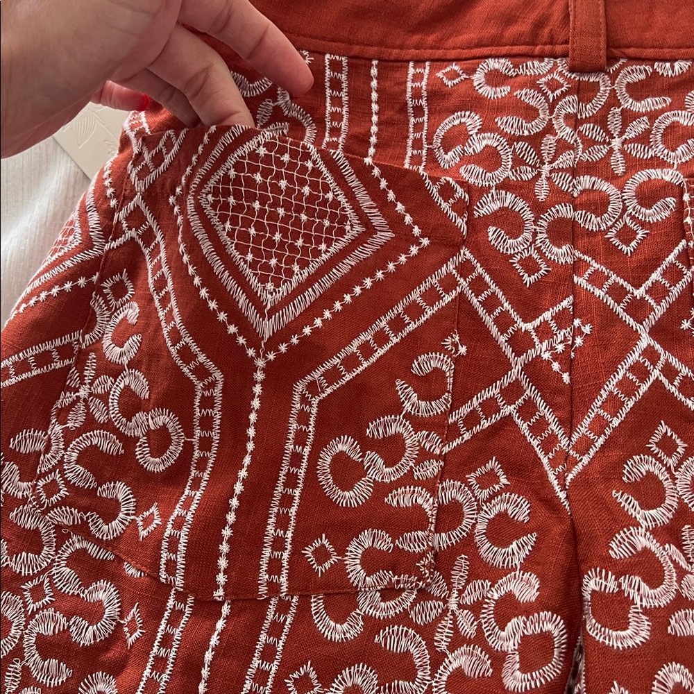 Calypso St. Barth Terracotta Cropped Wide Leg Stitched Linen Pant M - Picture 5 of 12
